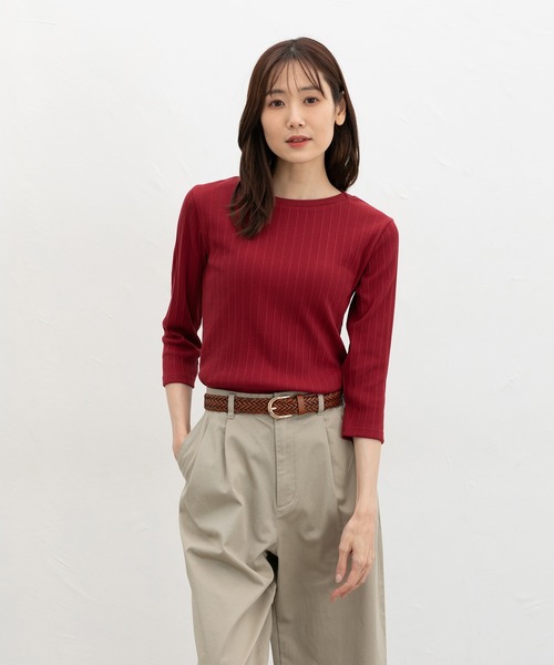 Honeys（ハニーズ）の「【ＵＶカット】７分袖ボートネックＴ（Tシャツ/カットソー・レディース・グレイッシュベージュ/ブラック/オフホワイト/グレイッシュブルー/レッド/ネイビー・L/LL/M/S）」の17枚目の写真