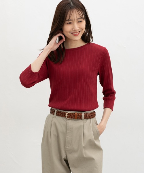 Honeys（ハニーズ）の「【ＵＶカット】７分袖ボートネックＴ（Tシャツ/カットソー・レディース・グレイッシュベージュ/ブラック/オフホワイト/グレイッシュブルー/レッド/ネイビー・L/LL/M/S）」の18枚目の写真