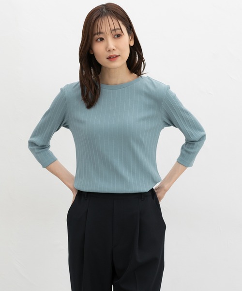 Honeys（ハニーズ）の「【ＵＶカット】７分袖ボートネックＴ（Tシャツ/カットソー・レディース・グレイッシュベージュ/ブラック/オフホワイト/グレイッシュブルー/レッド/ネイビー・L/LL/M/S）」の20枚目の写真