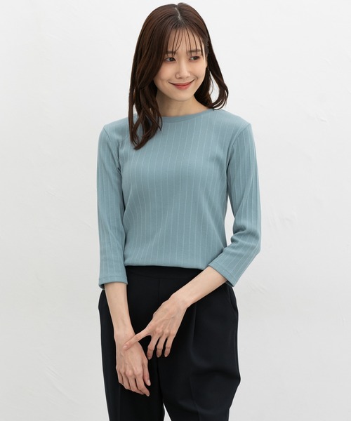 Honeys（ハニーズ）の「【ＵＶカット】７分袖ボートネックＴ（Tシャツ/カットソー・レディース・グレイッシュベージュ/ブラック/オフホワイト/グレイッシュブルー/レッド/ネイビー・L/LL/M/S）」の21枚目の写真