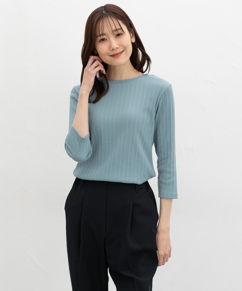 Honeys（ハニーズ）の「【ＵＶカット】７分袖ボートネックＴ（Tシャツ/カットソー・レディース・グレイッシュベージュ/ブラック/オフホワイト/グレイッシュブルー/レッド/ネイビー・L/LL/M/S）」の22枚目の写真