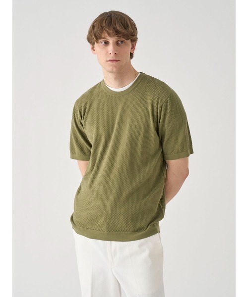 JOHN SMEDLEY(ジョンスメドレー)の「コットン テクスチャニットTシャツ(ニット/セーター・メンズ・グリーン系1・L)」の3枚目の写真