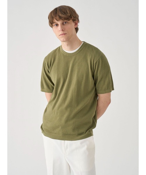 JOHN SMEDLEY(ジョンスメドレー)の「コットン テクスチャニットTシャツ(ニット/セーター・メンズ・グリーン系1・L)」の4枚目の写真