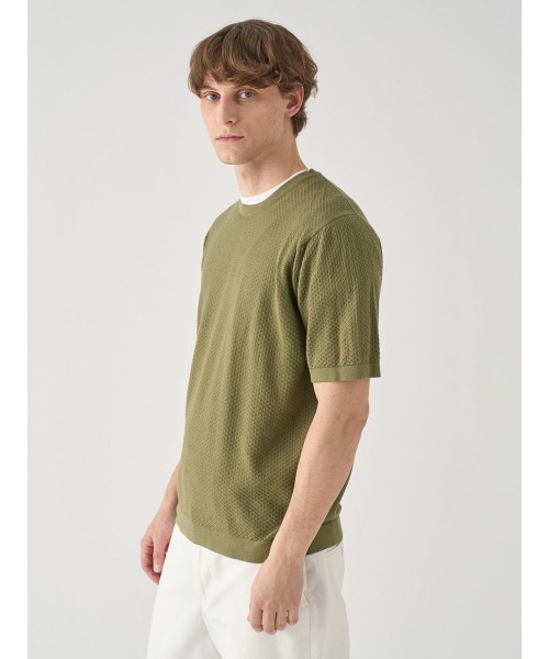 JOHN SMEDLEY(ジョンスメドレー)の「コットン テクスチャニットTシャツ(ニット/セーター・メンズ・グリーン系1・L)」の5枚目の写真