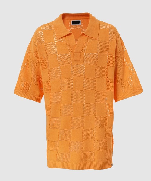 PHINGERIN(フィンガリン)の「CHECKER WEB SKIPPER POLO(ポロシャツ・メンズ・オレンジ/ブラウン・L)」の2枚目の写真