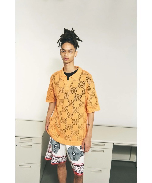 PHINGERIN(フィンガリン)の「CHECKER WEB SKIPPER POLO(ポロシャツ・メンズ・オレンジ/ブラウン・L)」の6枚目の写真
