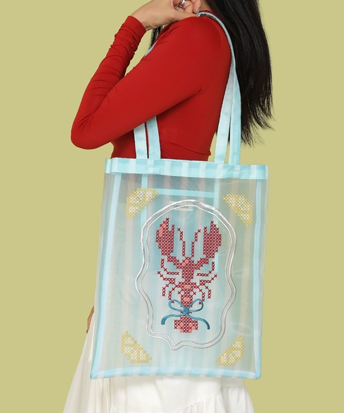 Casselini(キャセリーニ)の「Casselini(キャセリーニ)チュール刺繍トート(トートバッグ・レディース・レッド/ブルー/アイボリー/ブラック・FREE)」の3枚目の写真