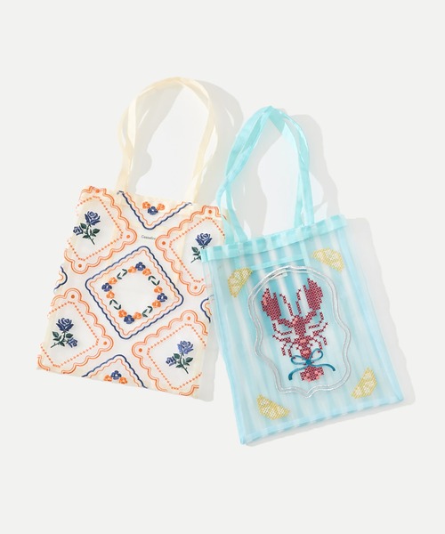 Casselini(キャセリーニ)の「Casselini(キャセリーニ)チュール刺繍トート(トートバッグ・レディース・レッド/ブルー/アイボリー/ブラック・FREE)」の5枚目の写真