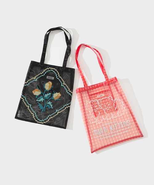 Casselini(キャセリーニ)の「Casselini(キャセリーニ)チュール刺繍トート(トートバッグ・レディース・レッド/ブルー/アイボリー/ブラック・FREE)」の6枚目の写真