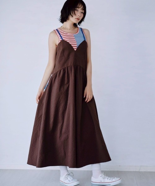 Paradise Picnic（パラダイスピクニック）の「HCAE カラーストラップドレス（ワンピース・レディース・グレー/ブラウン・FREE）」の4枚目の写真