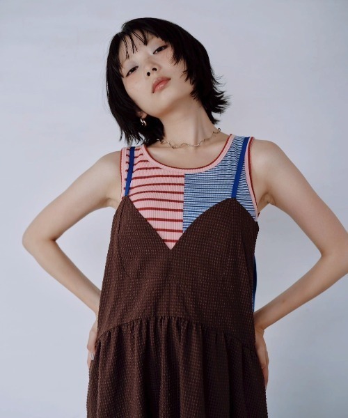 Paradise Picnic（パラダイスピクニック）の「HCAE カラーストラップドレス（ワンピース・レディース・グレー/ブラウン・FREE）」の7枚目の写真