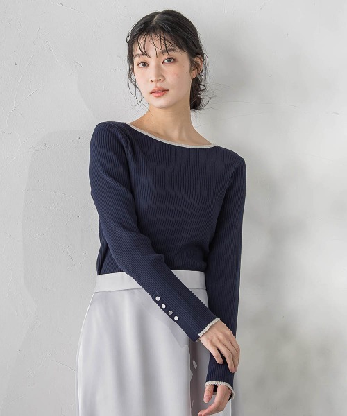 Droite lautreamont(ドロワットロートレアモン)の「配色RIBニット≪手洗い可能≫(ニット/セーター・レディース・オフホワイト/ネイビー/ブラウン/ピンク・M)」の4枚目の写真