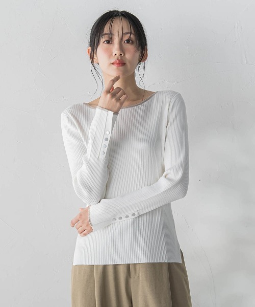 Droite lautreamont(ドロワットロートレアモン)の「配色RIBニット≪手洗い可能≫(ニット/セーター・レディース・オフホワイト/ネイビー/ブラウン/ピンク・M)」の2枚目の写真