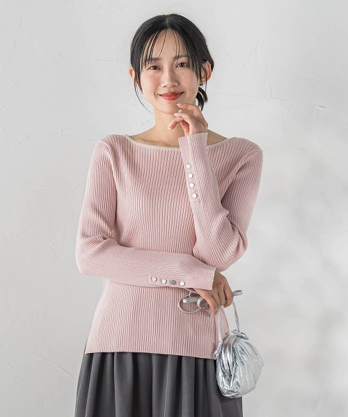 Droite lautreamont(ドロワットロートレアモン)の「配色RIBニット≪手洗い可能≫(ニット/セーター・レディース・オフホワイト/ネイビー/ブラウン/ピンク・M)」の1枚目の写真