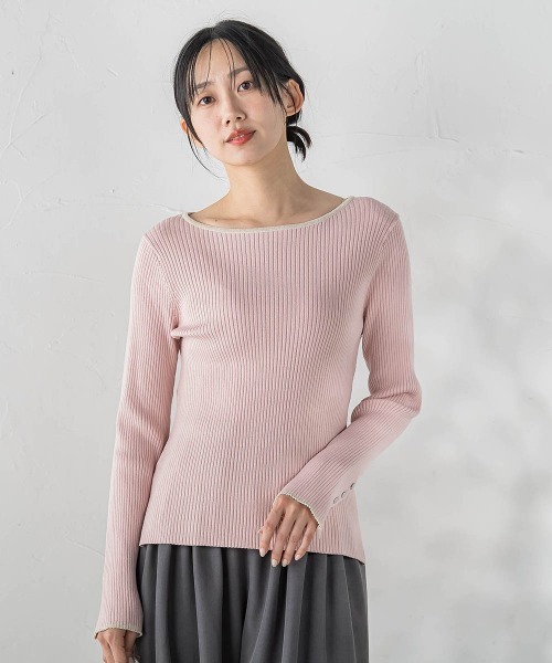 Droite lautreamont(ドロワットロートレアモン)の「配色RIBニット≪手洗い可能≫(ニット/セーター・レディース・オフホワイト/ネイビー/ブラウン/ピンク・M)」の7枚目の写真
