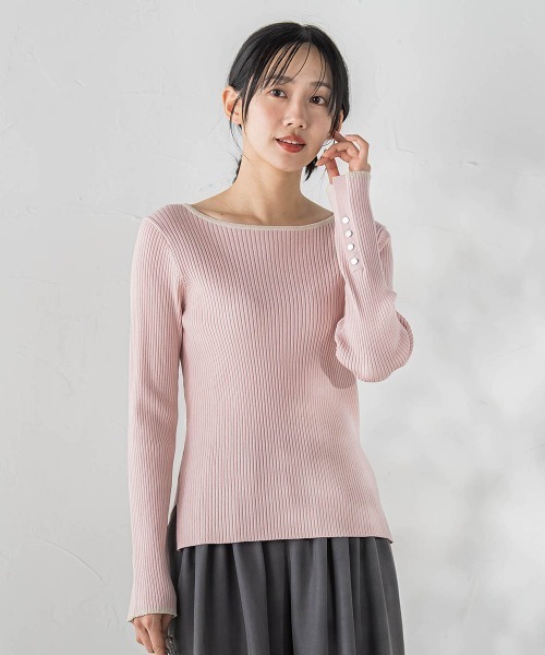 Droite lautreamont(ドロワットロートレアモン)の「配色RIBニット≪手洗い可能≫(ニット/セーター・レディース・オフホワイト/ネイビー/ブラウン/ピンク・M)」の8枚目の写真