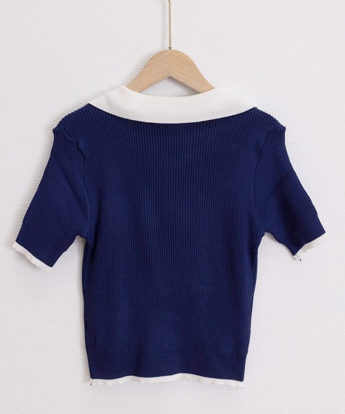 Miniministore(ミニミニストア)の「ポロニットトップス半袖ポロシャツVネック(Tシャツ/カットソー・レディース・ミント/ネイビー/ホワイト/ピンク/ブラック・FREE)」の21枚目の写真