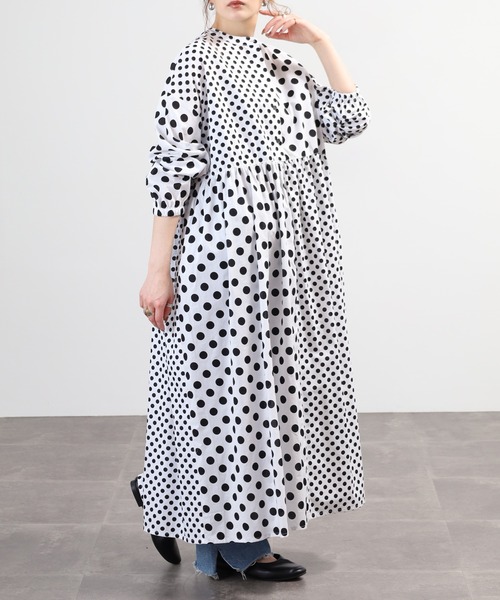 BARNDOOR(バーンドア)の「ポルカドット切替 長袖ワンピース 26SS(ワンピース・レディース・オフホワイト/ブラック・FREE)」の12枚目の写真