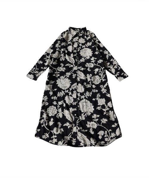 antiqua(アンティカ)の「花柄 ドビー織り ワンピース(シャツワンピース・レディース・ブラック・ONESIZE)」の11枚目の写真
