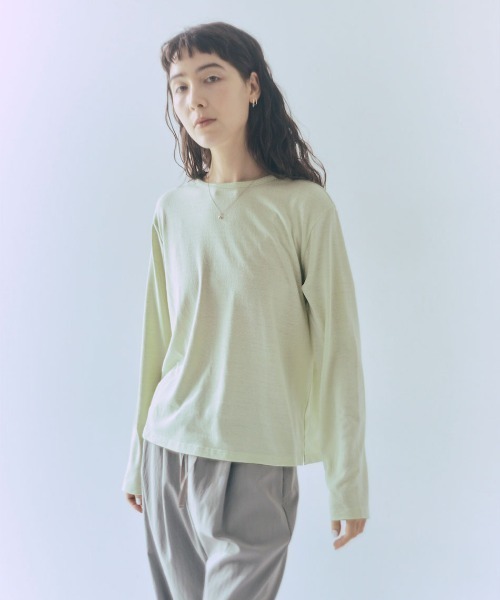 me.（ミードット）の「【 me. / ミードット 】washable silk jersey ロングTシャツ  me-25412  HPI（Tシャツ/カットソー・レディース・アイボリー/ブラック/ライム・FREE）」の6枚目の写真