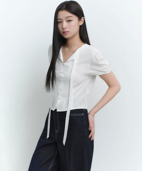 MUSINSA STANDARD WOMAN（ムシンサスタンダードウーマン）の「ウィメンズパフスリーブタイブラウス[ホワイト]（シャツ/ブラウス・レディース・その他・SMALL/MEDIUM/LARGE/X-SMALL）」の3枚目の写真