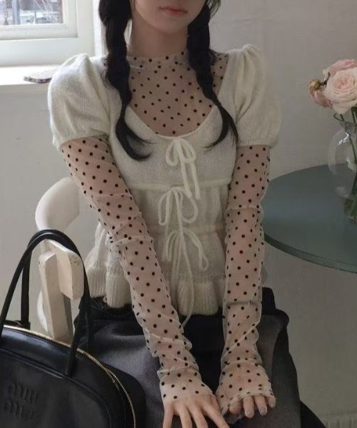 Achic（アシック）の「2点set ドット柄ハイネックトップス（Tシャツ/カットソー・レディース・ホワイト・M）」の2枚目の写真