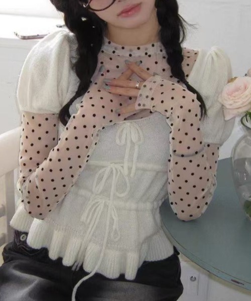 Achic（アシック）の「2点set ドット柄ハイネックトップス（Tシャツ/カットソー・レディース・ホワイト・M）」の4枚目の写真