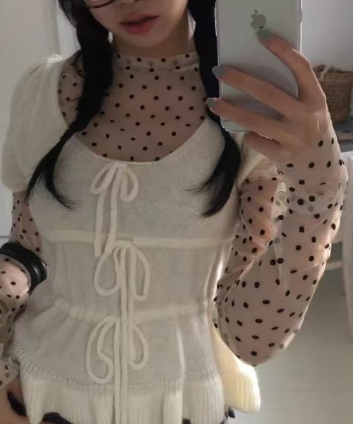 Achic（アシック）の「2点set ドット柄ハイネックトップス（Tシャツ/カットソー・レディース・ホワイト・M）」の8枚目の写真