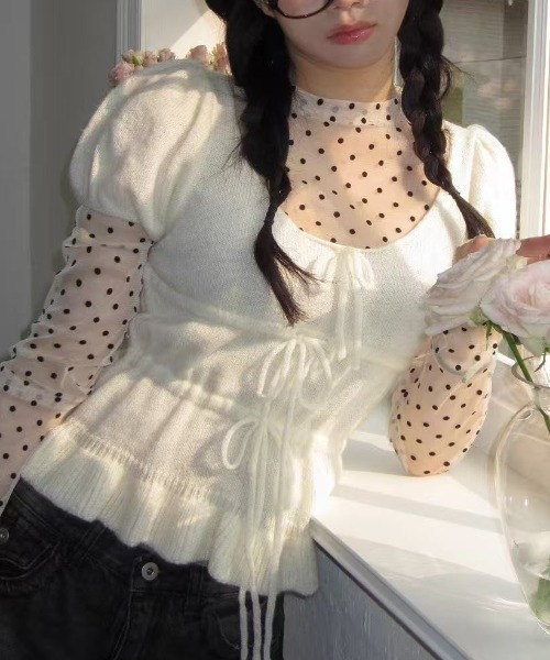 Achic（アシック）の「2点set ドット柄ハイネックトップス（Tシャツ/カットソー・レディース・ホワイト・M）」の9枚目の写真