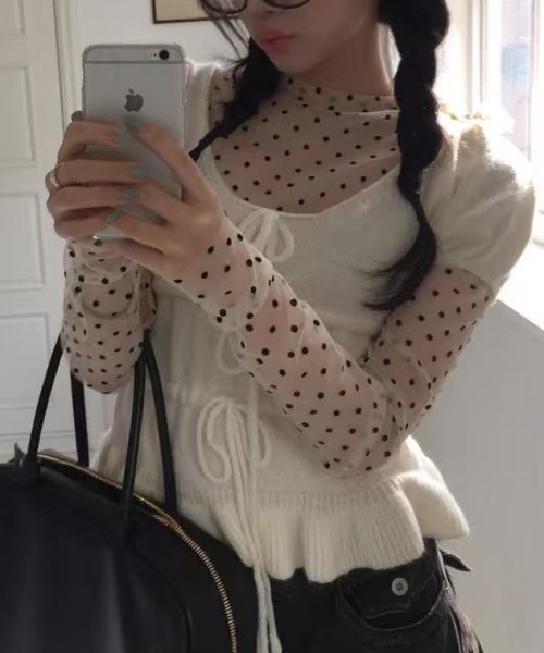 Achic（アシック）の「2点set ドット柄ハイネックトップス（Tシャツ/カットソー・レディース・ホワイト・M）」の10枚目の写真