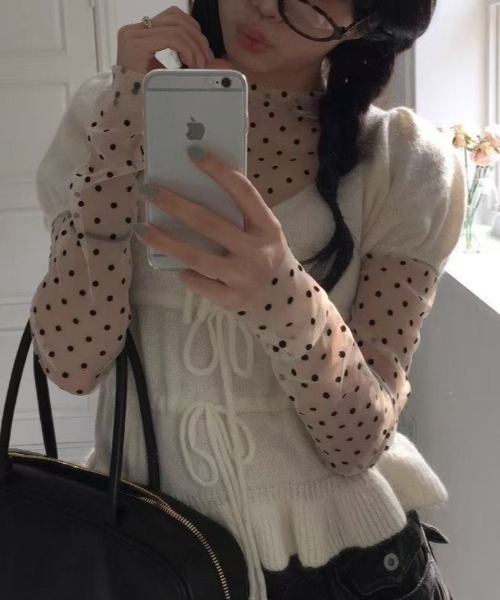 Achic（アシック）の「2点set ドット柄ハイネックトップス（Tシャツ/カットソー・レディース・ホワイト・M）」の13枚目の写真