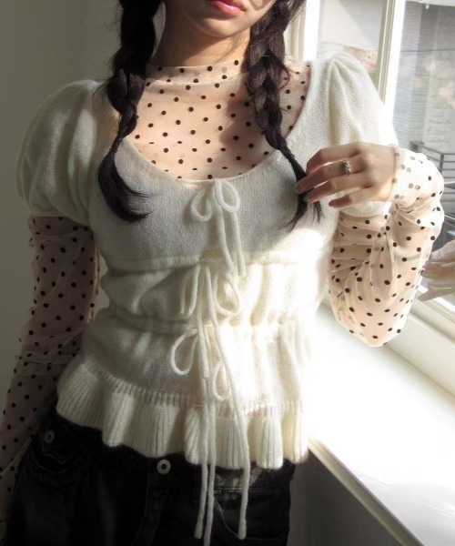 Achic（アシック）の「2点set ドット柄ハイネックトップス（Tシャツ/カットソー・レディース・ホワイト・M）」の15枚目の写真
