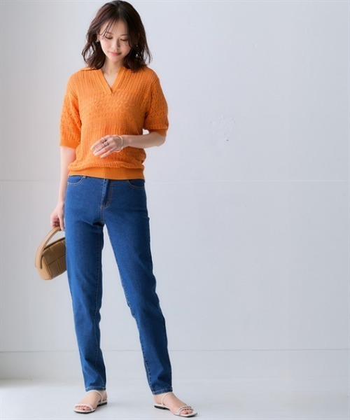 nissen(ニッセン)の「綿100%透かし編みスキッパーポロ衿半袖ニット(ニット/セーター・レディース・テラコッタ/グリーン/ブラック/アイボリー・S/M/L/LL/3L)」の11枚目の写真