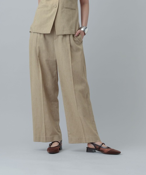 GLOBAL WORK(グローバルワーク)の「MATINEE LINE/リネンライク/ワイドパンツ/646633(その他パンツ・レディース・ブラウン系その他/チェック/ベージュ・LARGE/SMALL/MEDIUM)」の2枚目の写真