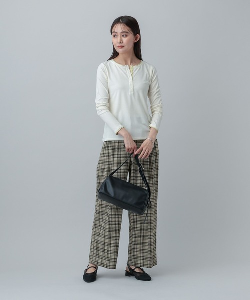 GLOBAL WORK(グローバルワーク)の「MATINEE LINE/リネンライク/ワイドパンツ/646633(その他パンツ・レディース・ブラウン系その他/チェック/ベージュ・LARGE/SMALL/MEDIUM)」の14枚目の写真