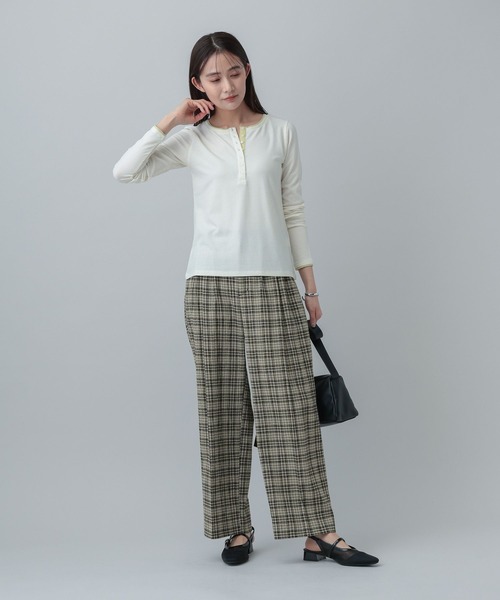 GLOBAL WORK(グローバルワーク)の「MATINEE LINE/リネンライク/ワイドパンツ/646633(その他パンツ・レディース・ブラウン系その他/チェック/ベージュ・LARGE/SMALL/MEDIUM)」の16枚目の写真