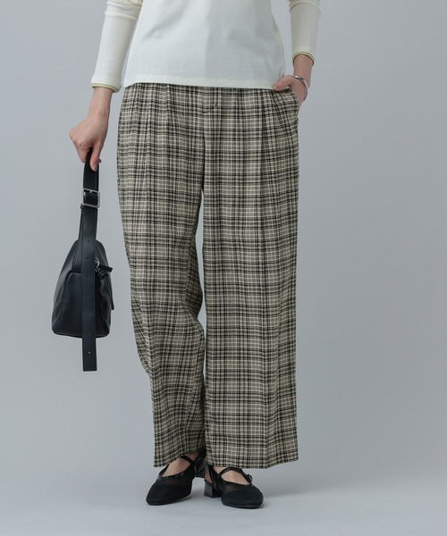 GLOBAL WORK(グローバルワーク)の「MATINEE LINE/リネンライク/ワイドパンツ/646633(その他パンツ・レディース・ブラウン系その他/チェック/ベージュ・LARGE/SMALL/MEDIUM)」の17枚目の写真