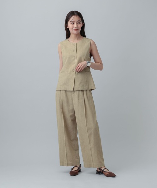 GLOBAL WORK(グローバルワーク)の「MATINEE LINE/リネンライク/ワイドパンツ/646633(その他パンツ・レディース・ブラウン系その他/チェック/ベージュ・LARGE/SMALL/MEDIUM)」の9枚目の写真