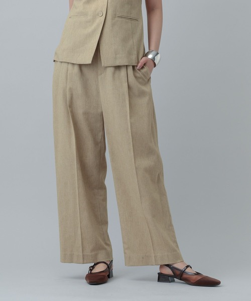 GLOBAL WORK(グローバルワーク)の「MATINEE LINE/リネンライク/ワイドパンツ/646633(その他パンツ・レディース・ブラウン系その他/チェック/ベージュ・LARGE/SMALL/MEDIUM)」の11枚目の写真