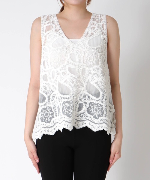 Jines（ジネス）の「刺繍2WAYタンク（ベスト・レディース・ブラック/ホワイト・38）」の4枚目の写真