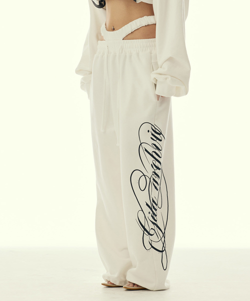 CUT-OUT DOUBLE WAIST SWEAT PANTS_WHITE（スウェットパンツ