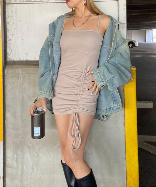 non-hedge（ノンヘッジ）の「リブドロストキャミソールミニワンピース（ワンピース・レディース・ベージュ/ブラック/グレー・FREE）」の4枚目の写真