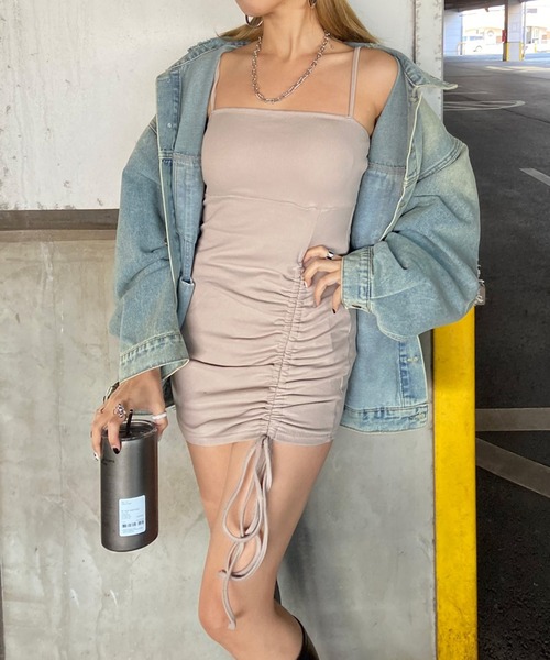 non-hedge（ノンヘッジ）の「リブドロストキャミソールミニワンピース（ワンピース・レディース・ベージュ/ブラック/グレー・FREE）」の6枚目の写真