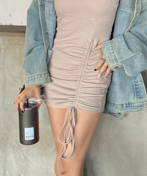 non-hedge（ノンヘッジ）の「リブドロストキャミソールミニワンピース（ワンピース・レディース・ベージュ/ブラック/グレー・FREE）」の7枚目の写真