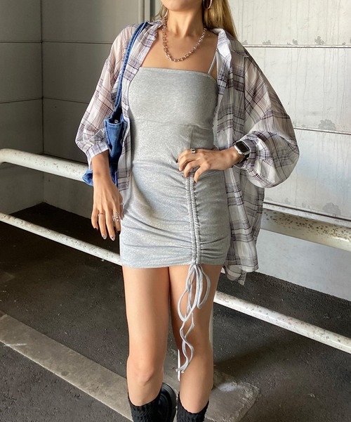 non-hedge（ノンヘッジ）の「リブドロストキャミソールミニワンピース（ワンピース・レディース・ベージュ/ブラック/グレー・FREE）」の17枚目の写真