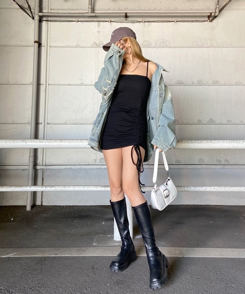 non-hedge（ノンヘッジ）の「リブドロストキャミソールミニワンピース（ワンピース・レディース・ベージュ/ブラック/グレー・FREE）」の8枚目の写真