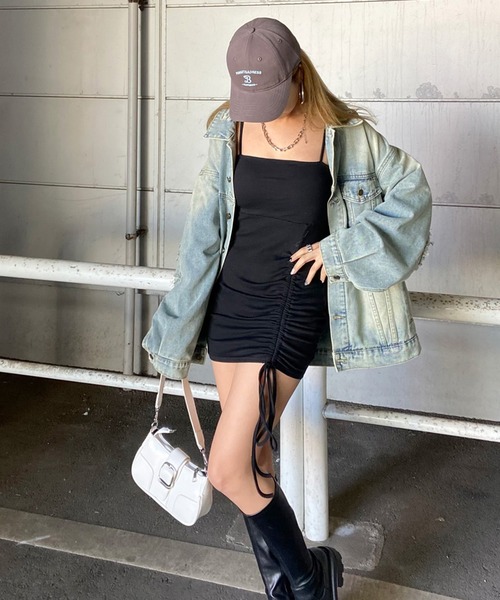 non-hedge（ノンヘッジ）の「リブドロストキャミソールミニワンピース（ワンピース・レディース・ベージュ/ブラック/グレー・FREE）」の9枚目の写真