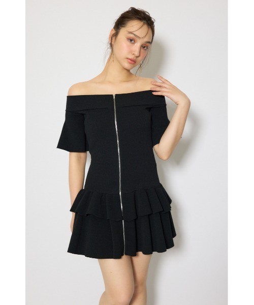 rienda(リエンダ)の「オフショルフロントジップニットミニワンピース 春服 夏服 半袖(ワンピース・レディース・ブラック/グレー/パープル・FREE)」の4枚目の写真