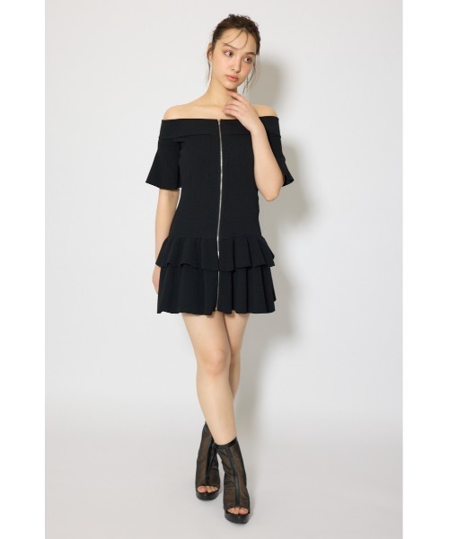 rienda(リエンダ)の「オフショルフロントジップニットミニワンピース 春服 夏服 半袖(ワンピース・レディース・ブラック/グレー/パープル・FREE)」の5枚目の写真