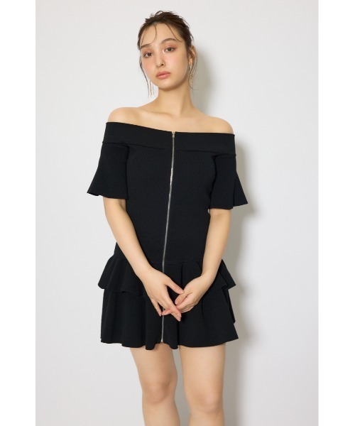rienda(リエンダ)の「オフショルフロントジップニットミニワンピース 春服 夏服 半袖(ワンピース・レディース・ブラック/グレー/パープル・FREE)」の7枚目の写真